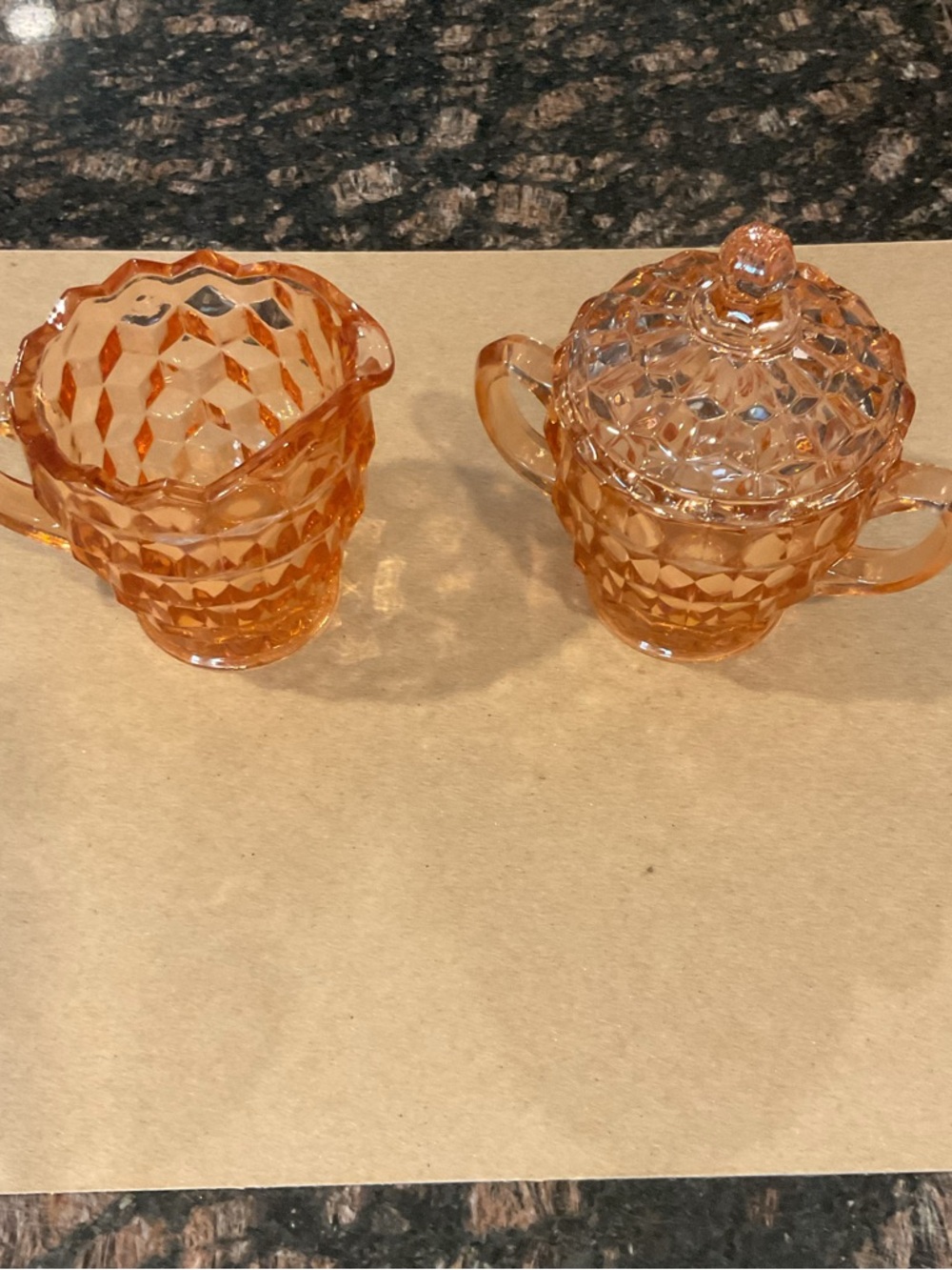Vintage Pink Depression Glass Creamer and Covered Sugar Set with Original Box